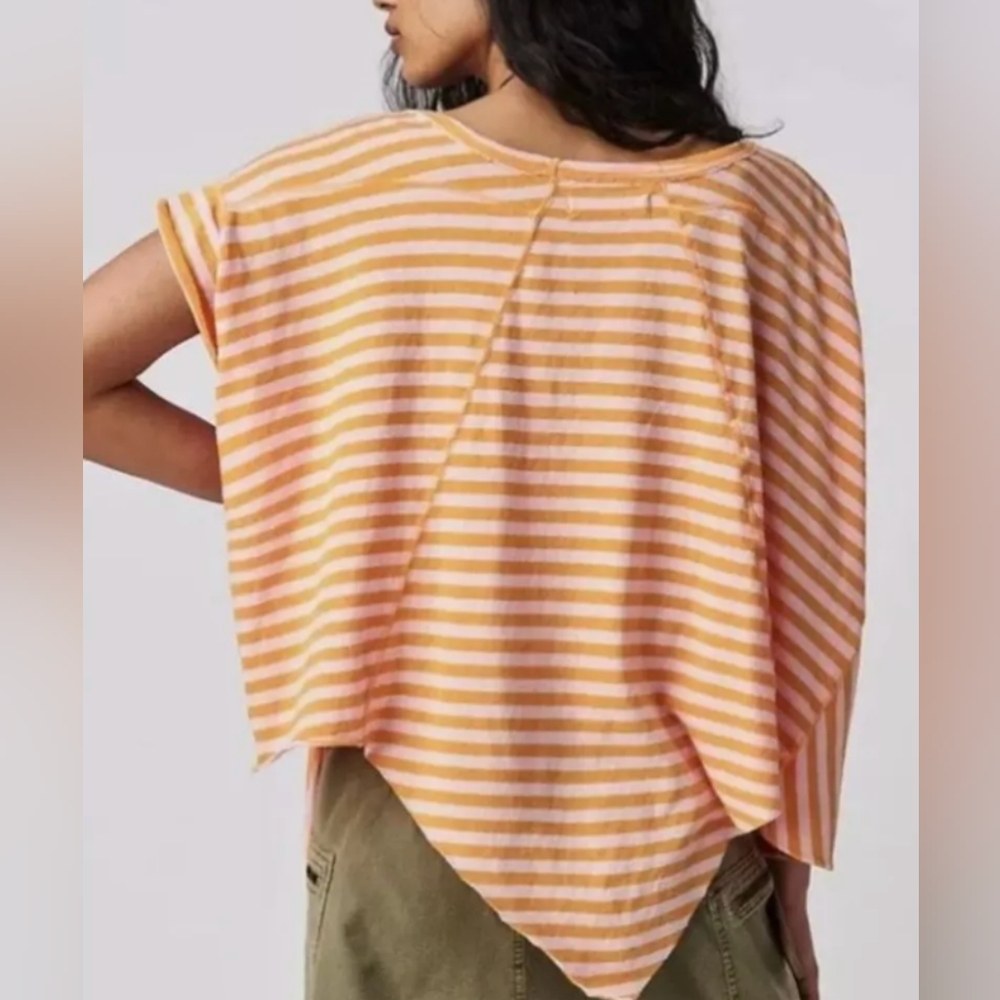 Free People We The Free "Pink Vitamin" Striped Angel Oversized Top Size M - Picture 4 of 10